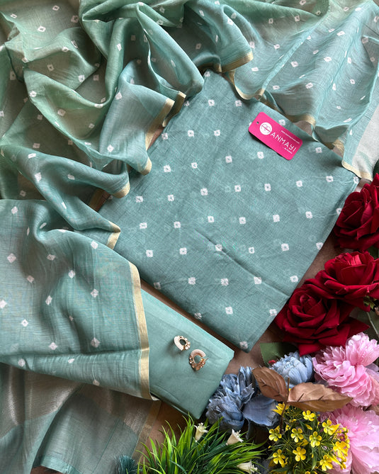 Pastel bandhani pure mul suit set with ombré dupatta