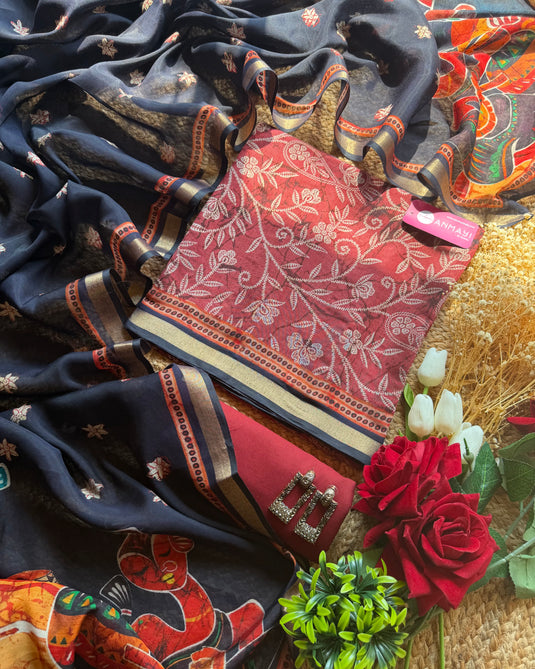 Cotton Chanderi traditional print suit set
