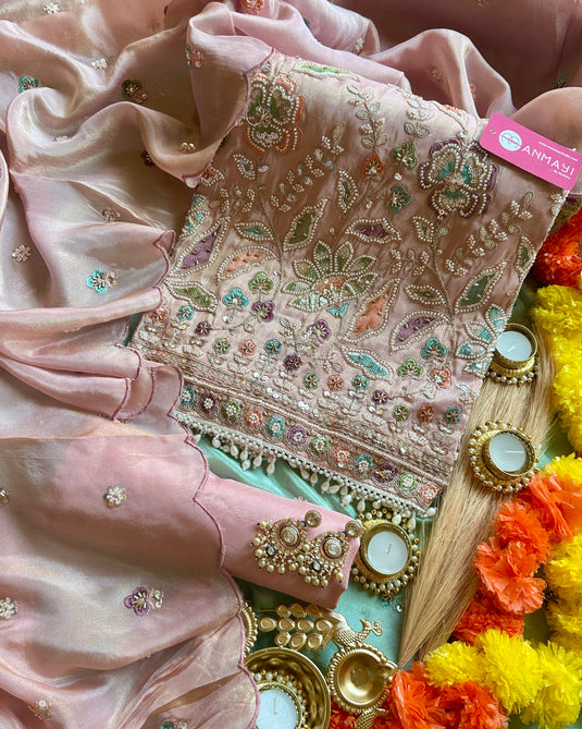 Pastel coloured garden shimmer silk suit set