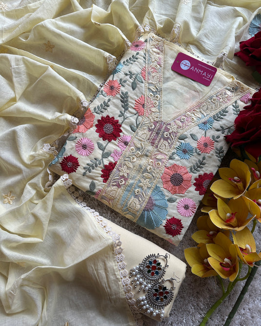 Mul Chanderi Jaal parsi work suit set