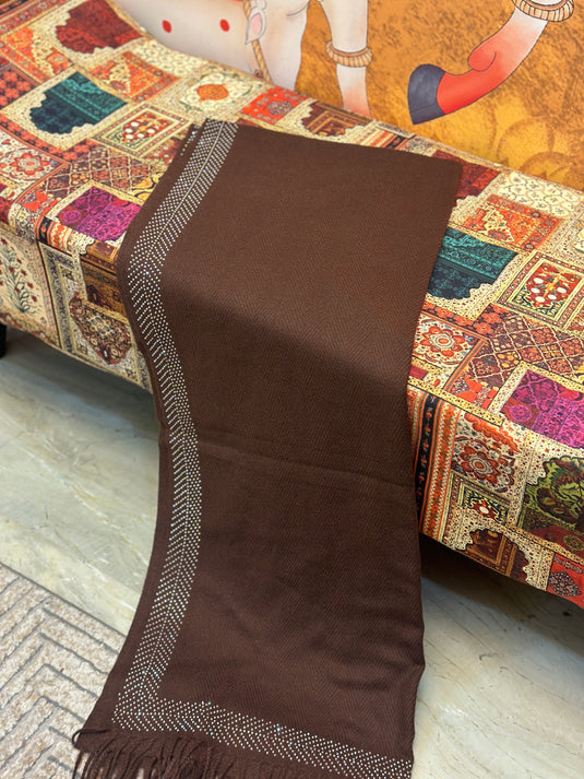 Border stone work soft self wool stole