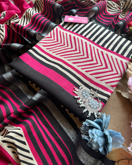 Abstract print organic linen suit set