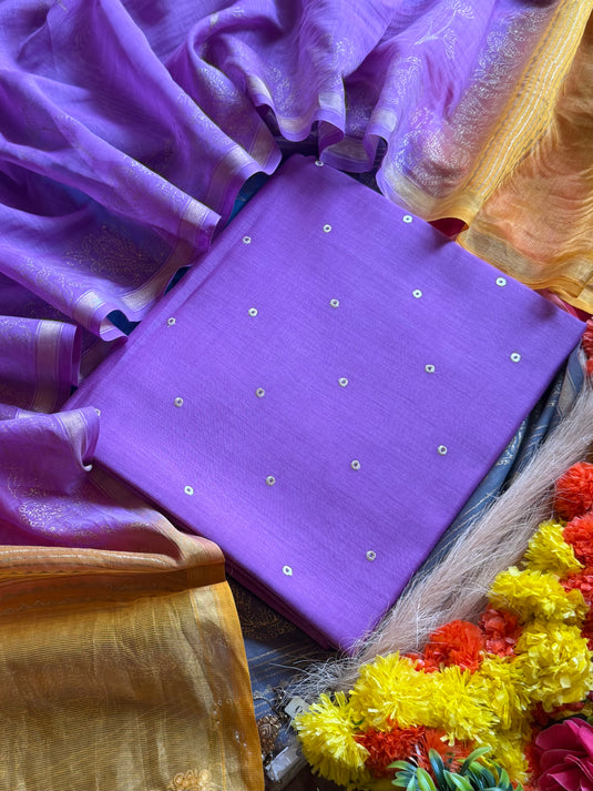 Mul Mul Chanderi zari polka pasting work with shaded gold dupatta