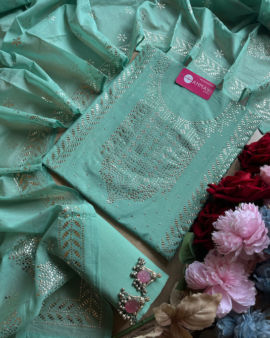 Mukaish festive Mul Chanderi suit set