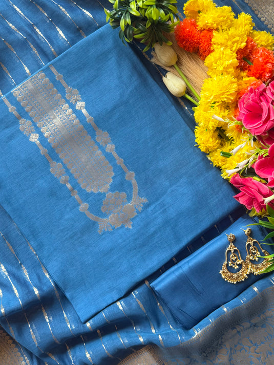 Maharani necklace pure Mul Chanderi suit with zari weave dupatta