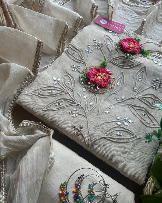 Cotton jute 3D boho patterned suit set