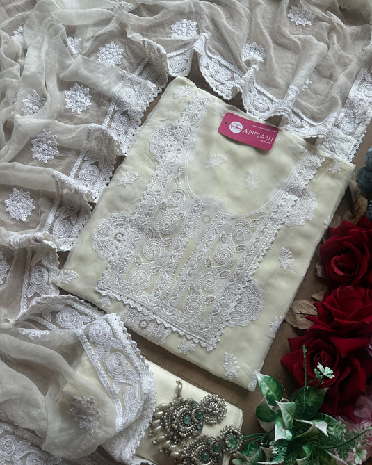 Pure georgette chikankari flower work suit set