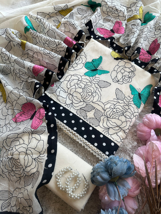 Embroidered butterflies cotton suit set
