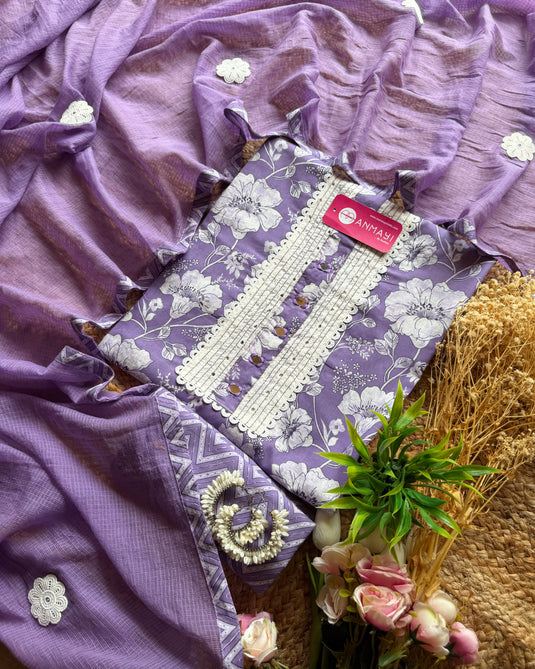 Floral cotton suit with motif Kota dupatta