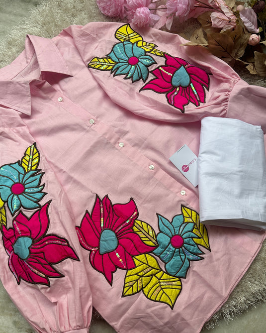 Applique work Barbie doll cotton coord set