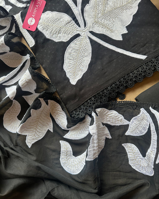 Patched leafy cotton suit set