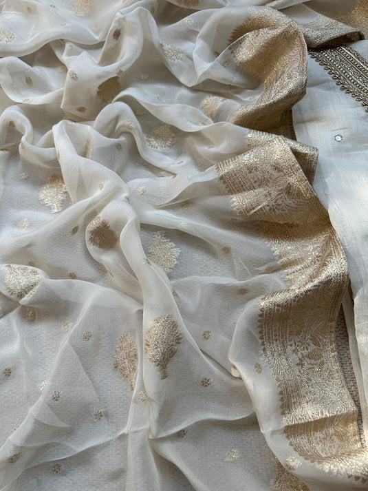 Ivory mul Cotton mirror lace detailing work