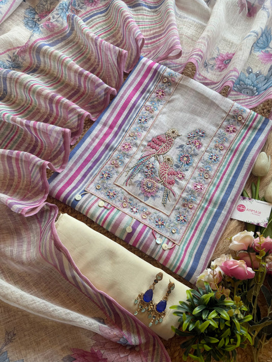 Sparrow house stripy digital print linen suit set