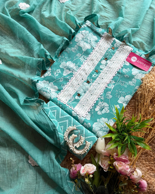 Floral cotton suit with motif Kota dupatta