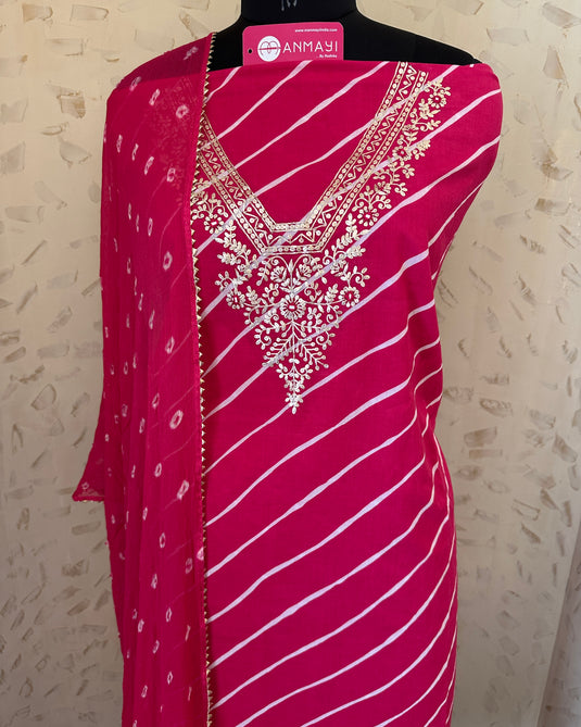 Lehria pure cotton pita work suit set with Bandhani chiffon dupatta