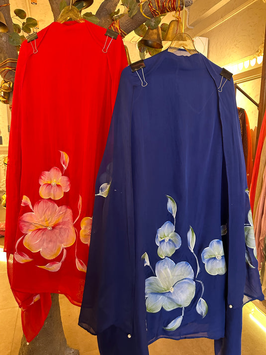 Handpaint pearl detailed organza suit set