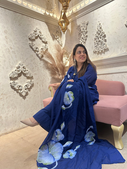 Handpainted organza suit set with farshi salwar