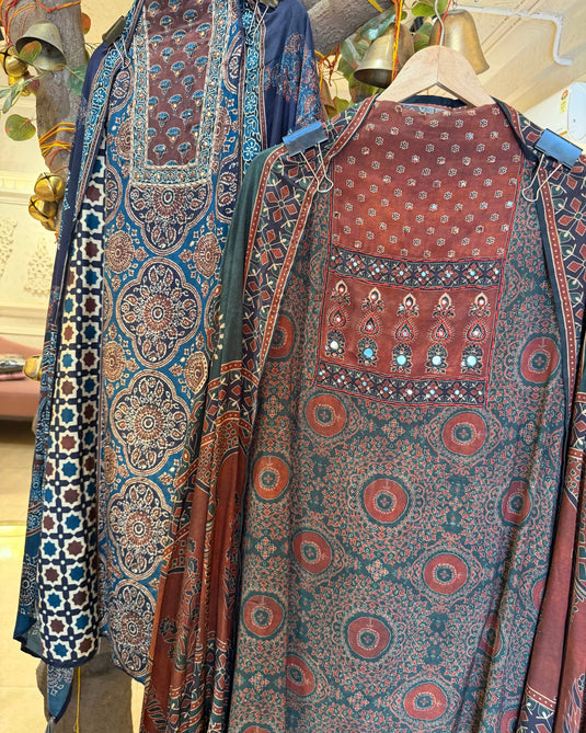 Ajrakh printed muslin suit set