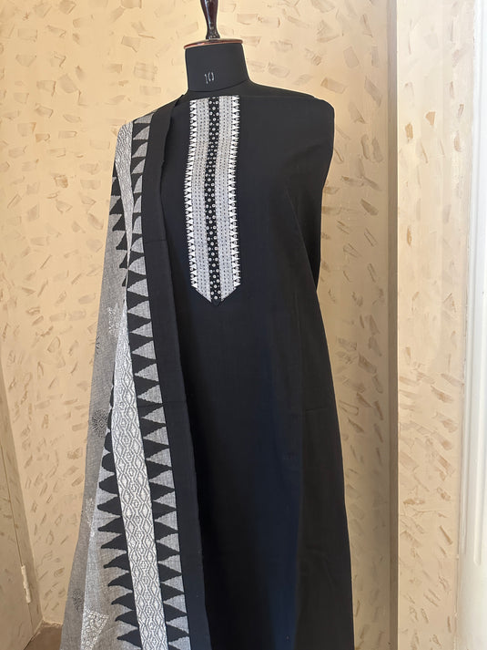 Geometric dupatta combination handloom suit set