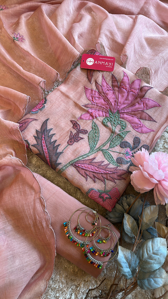 Pure Mul Chanderi suit set with appliqué work