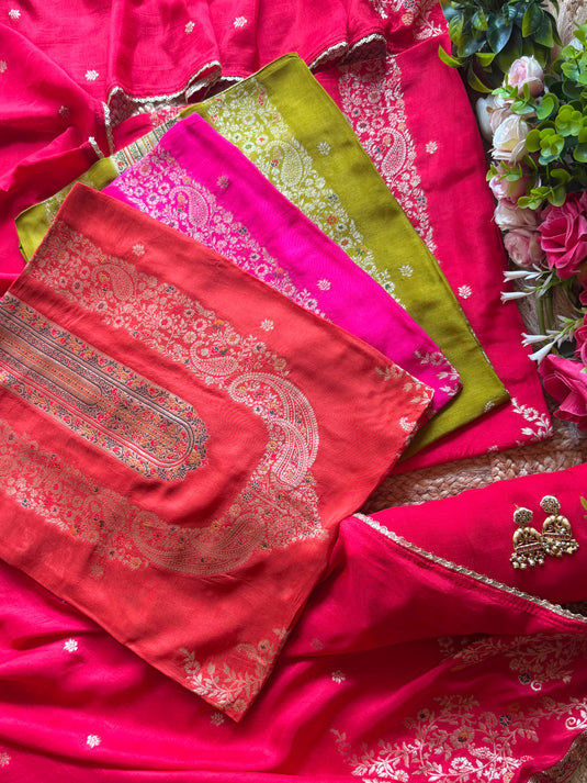 Yog neck fine festive Dolla silk suit set