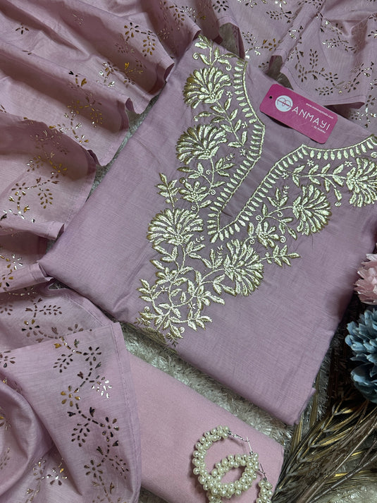 Pita work festive shade suit set with Mukaish dupatta