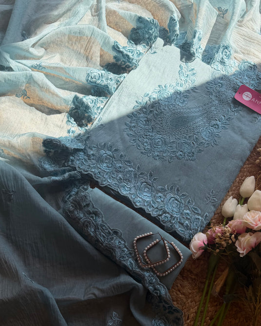 Self Parsi Work ambi work mul chanderi suit set