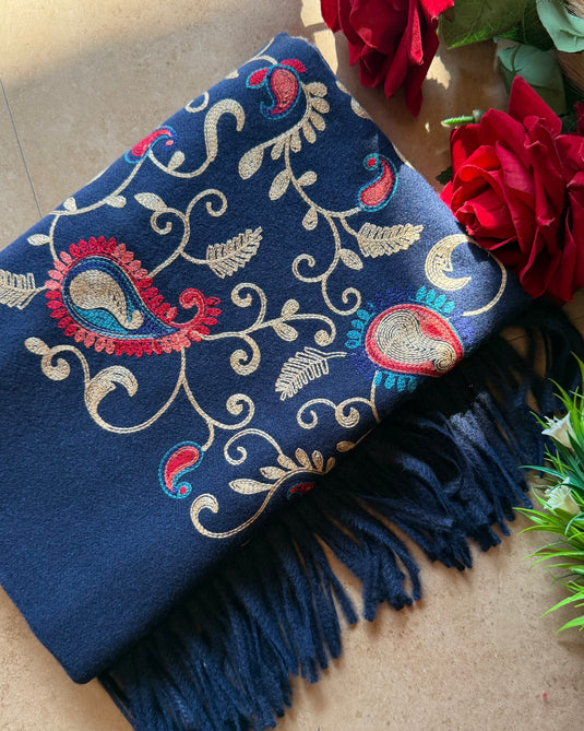 Aari work soft wool Kashmiri stole
