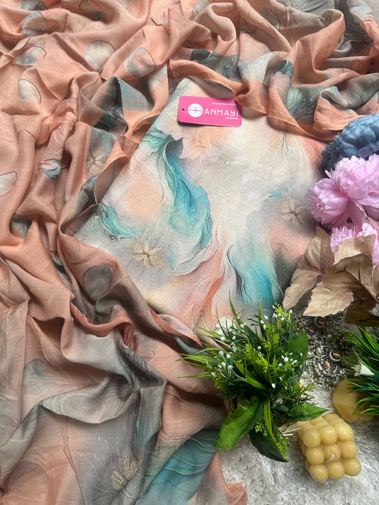 Waves digital 5 meters alpine wool suit with Muslin Dupatta