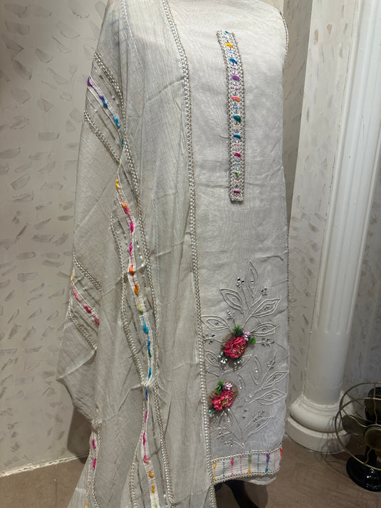 Cotton jute 3D boho patterned suit set