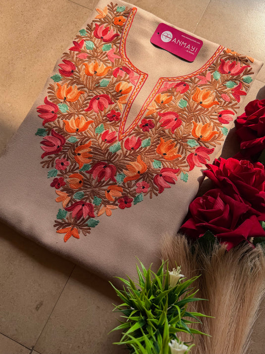 Aari work unstitched woollen coord sets