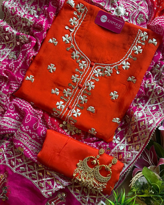 Hand Embellished gotta work with Bandhani georgette embroidered dupatta