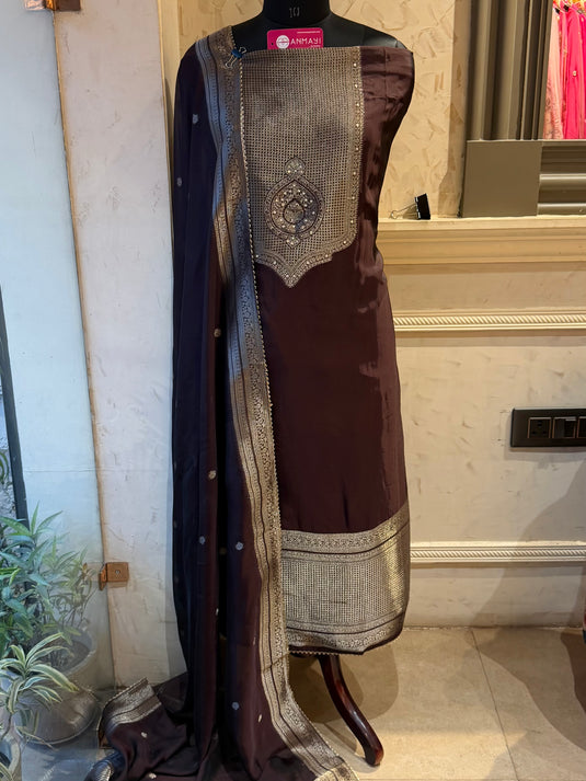 Royal Wine taffeta silk gold weave suit set