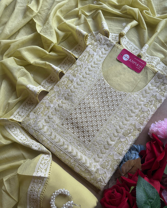 Chikankari pastel jaal mul chanderi suit sets