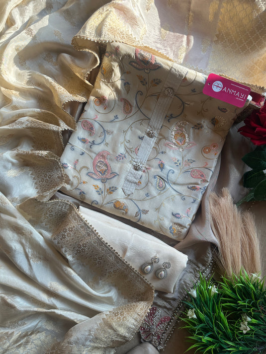 Dolla Silk pastel Jaal jacquard suit set