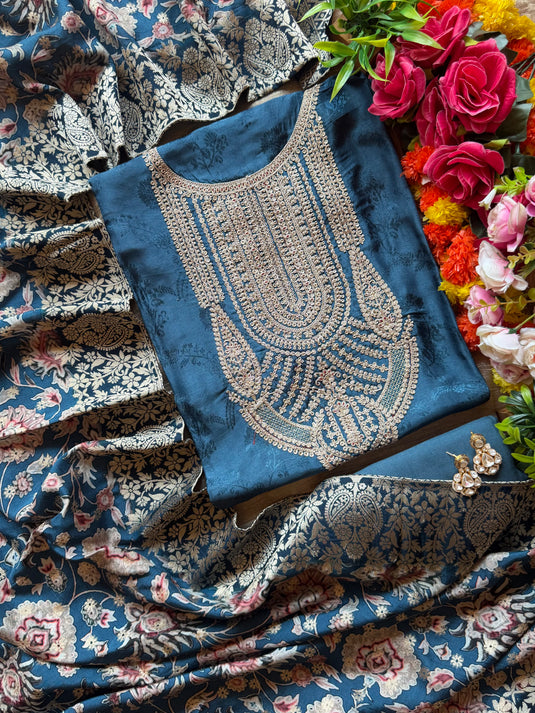 Self dolla silk Dori work suit set with Banarasi weave dupatta