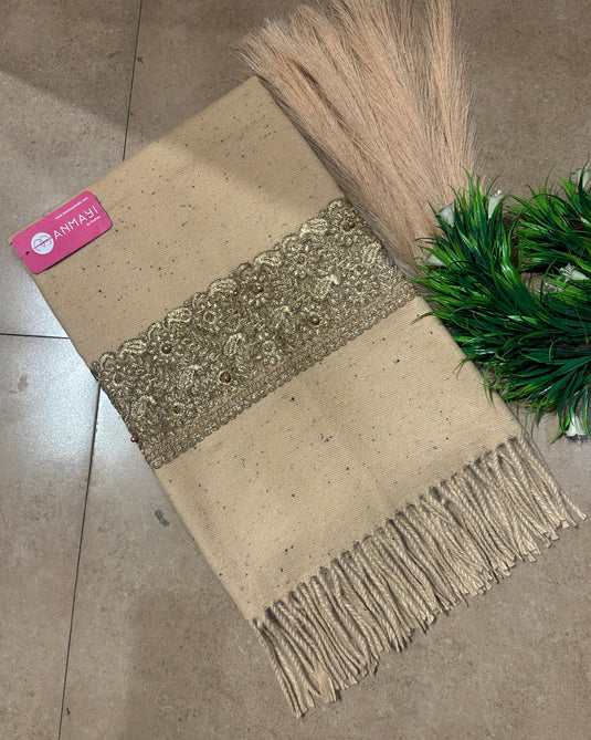 Organza embroidered patch woollen stoles