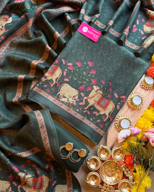 Pichwai printed spun pashmina suit set