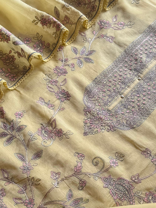 Minimal filling work Mul Chanderi suit set