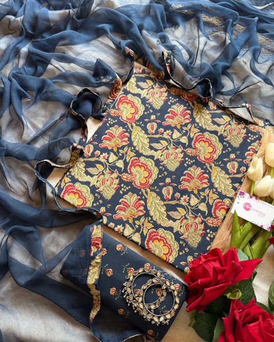 Printed phulwari Cambric cotton suit set with chiffon dupatta