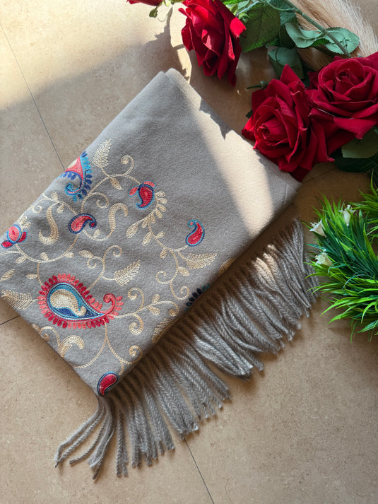 Aari work soft wool Kashmiri stole