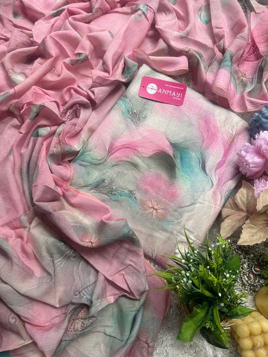 Waves digital 5 meters alpine wool suit with Muslin Dupatta