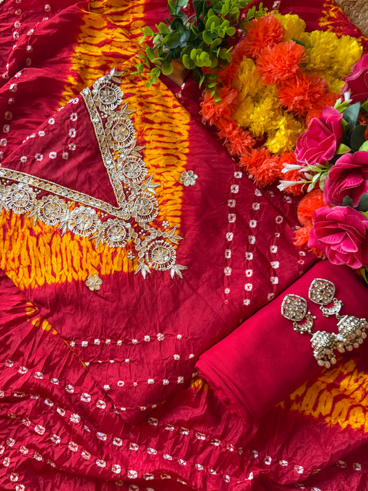 Ghadchola silk Shibori print suit set