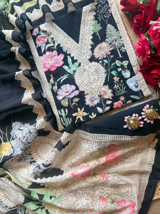 Digitally printed flowy viscose cotton suit set