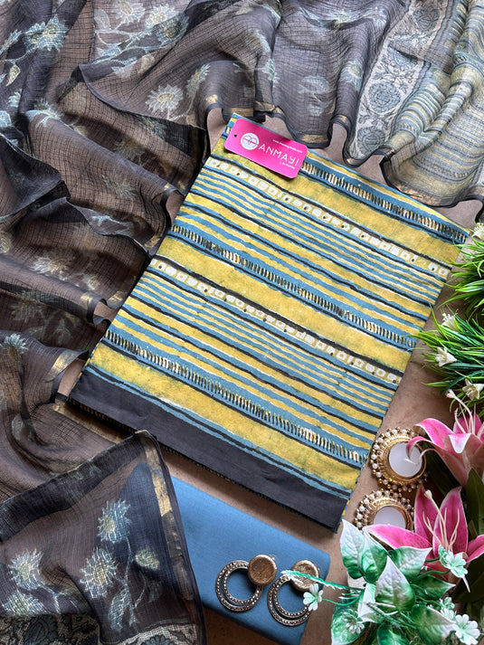 Pure cotton dabbu print suit set with pure Kota Doria dupatta