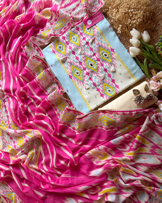 Patola print shiny Mul cotton suit set