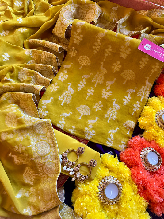 Khaddi Georgette suit set with crepe bottoms