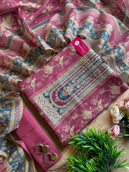 Tissue Chanderi printed work neck suit set