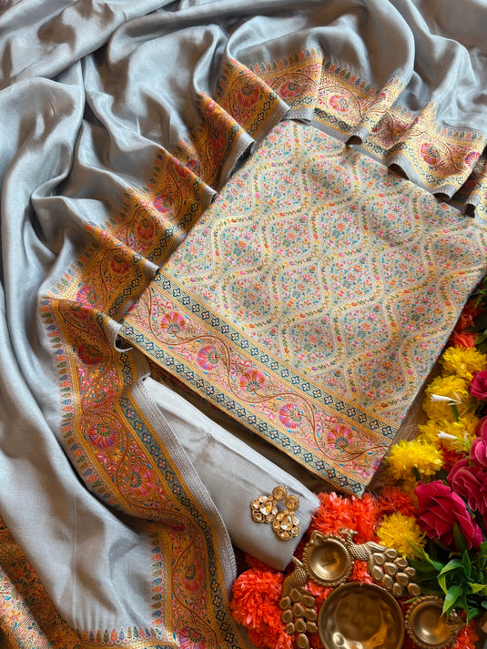 Coloured Kani work festive silk suit set