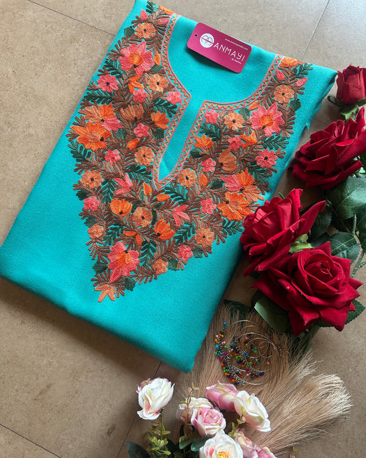 Unstitched coloured aari work coord set